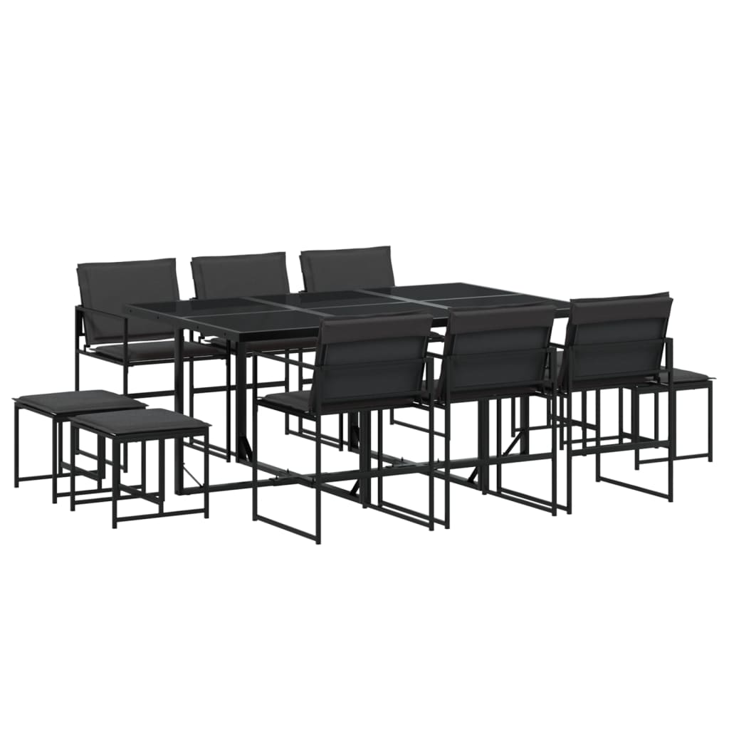 Set da Pranzo da Giardino 11 pz con Cuscini Nero in Textilene | homemem39