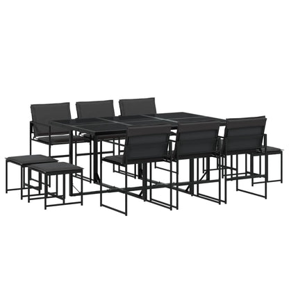 Set da Pranzo da Giardino 11 pz con Cuscini Nero in Textilene | homemem39