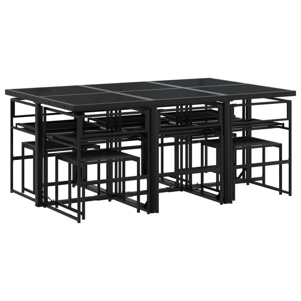 Set da Pranzo da Giardino 11 pz con Cuscini Nero in Textilene | homemem39