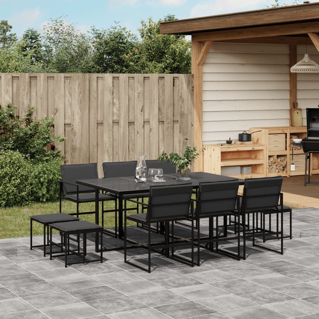 Set da Pranzo da Giardino 11 pz con Cuscini Nero in Textilene | homemem39