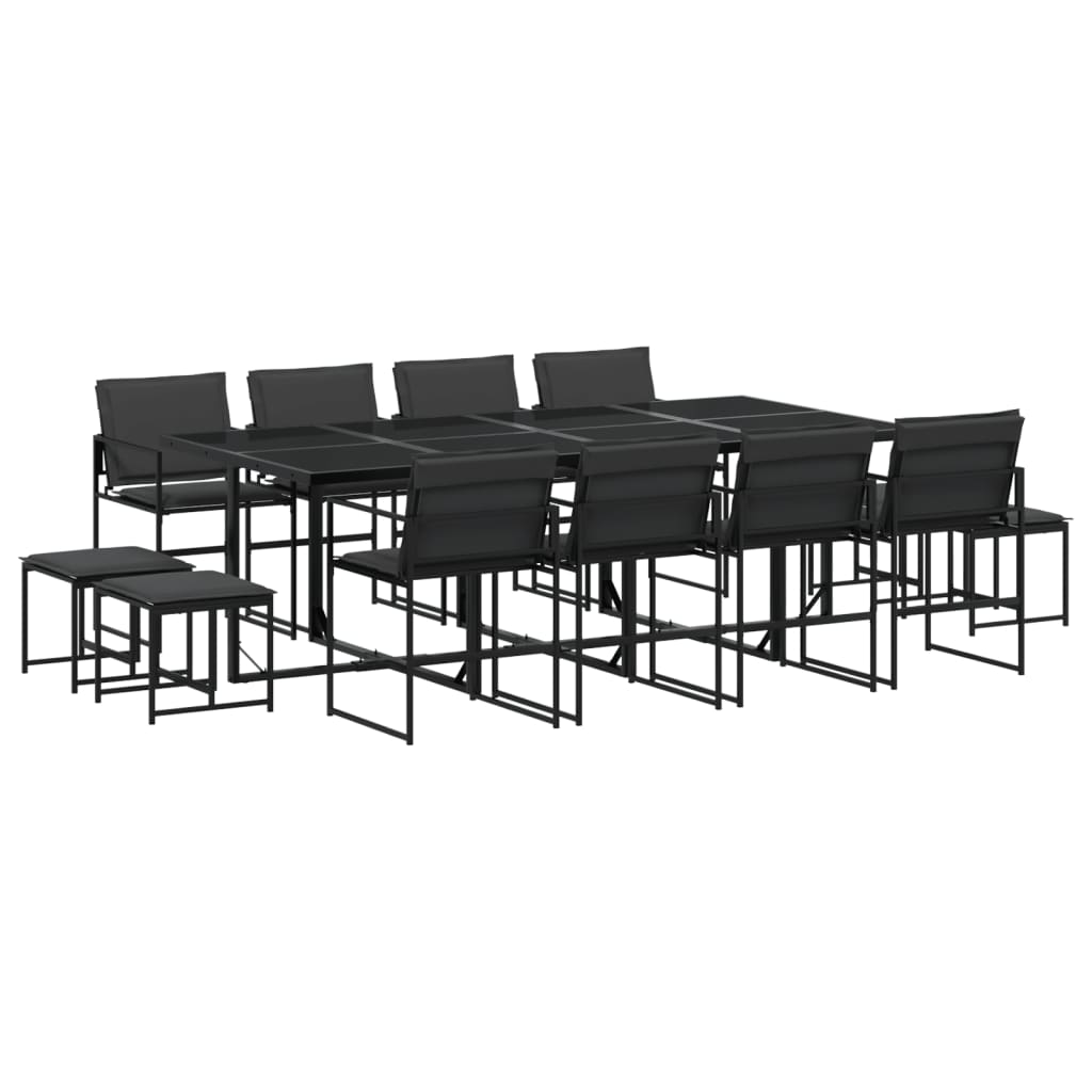Set da Pranzo da Giardino 13 pz con Cuscini Nero in Textilene | homemem39