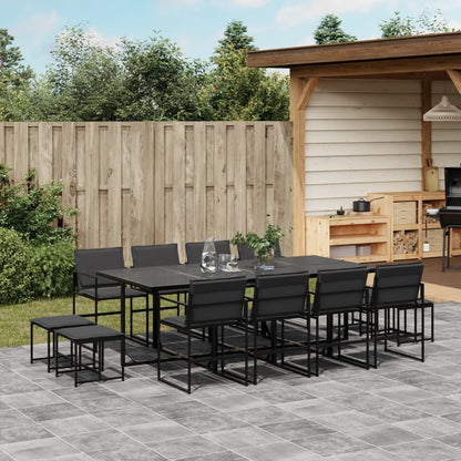 Set da Pranzo da Giardino 13 pz con Cuscini Nero in Textilene | homemem39