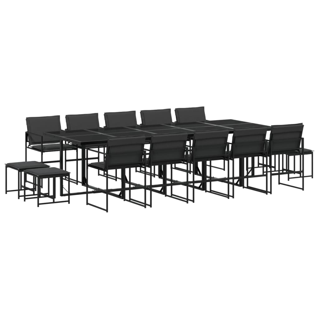 Set da Pranzo da Giardino 15 pz con Cuscini Nero in Textilene | homemem39