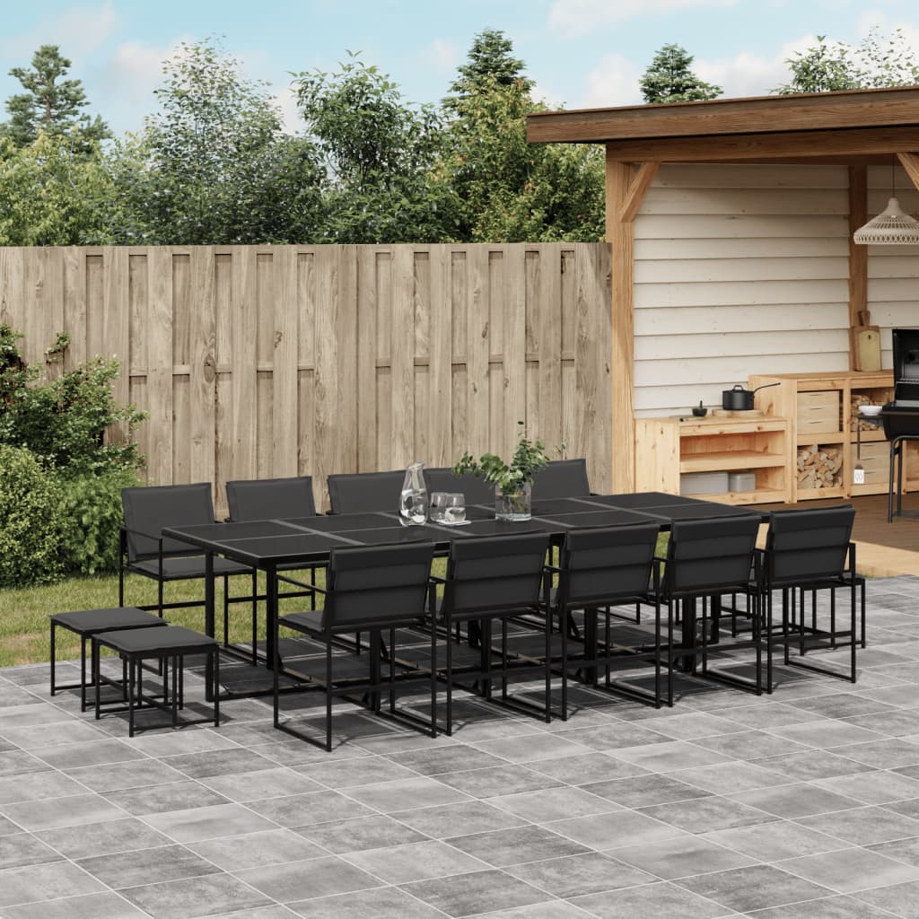 Set da Pranzo da Giardino 15 pz con Cuscini Nero in Textilene | homemem39