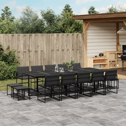 Set da Pranzo da Giardino 15 pz con Cuscini Nero in Textilene | homemem39