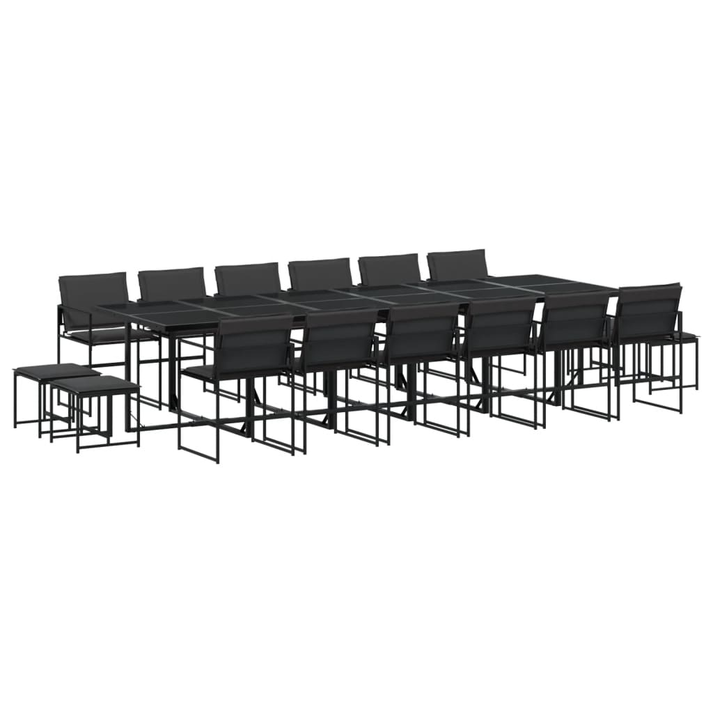 Set da Pranzo da Giardino 17 pz con Cuscini Nero in Textilene | homemem39