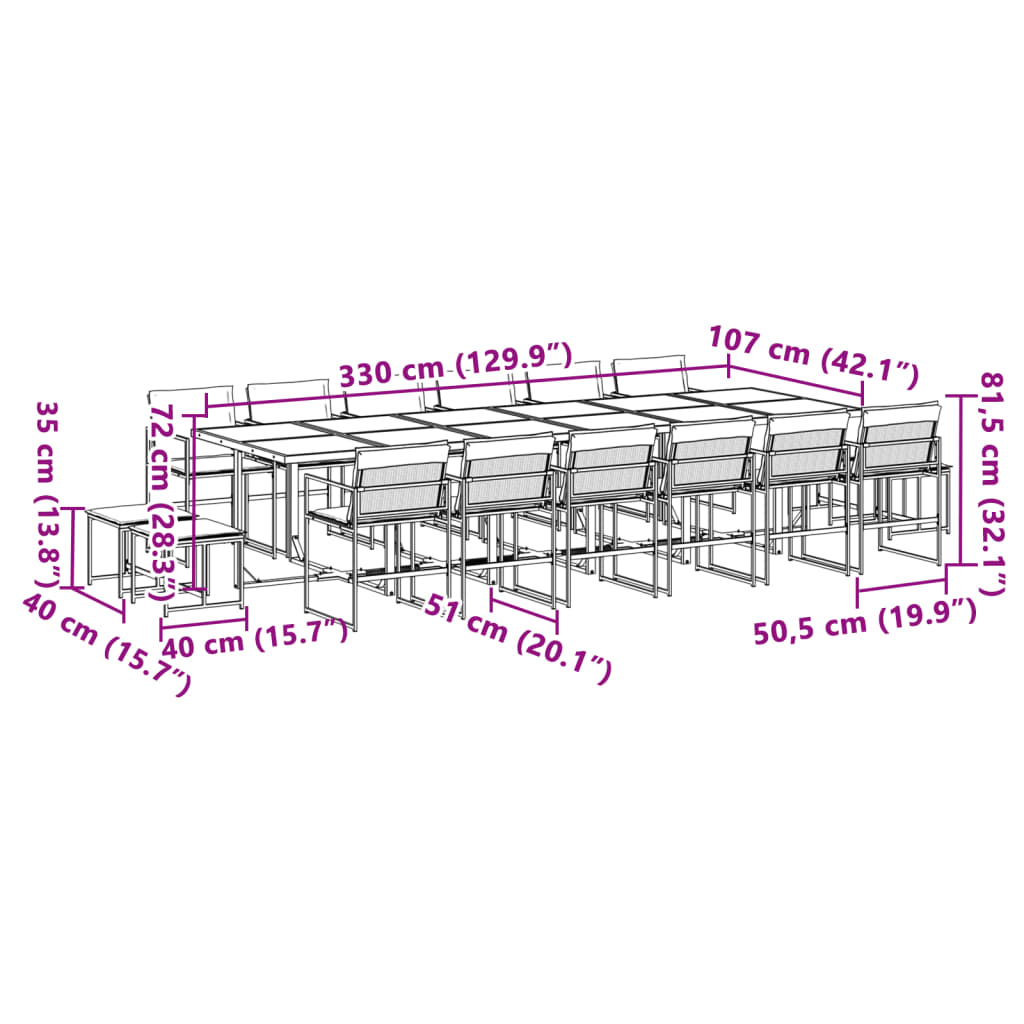 Set da Pranzo da Giardino 17 pz con Cuscini Nero in Textilene | homemem39