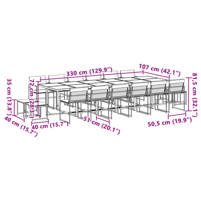 Set da Pranzo da Giardino 17 pz con Cuscini Nero in Textilene | homemem39
