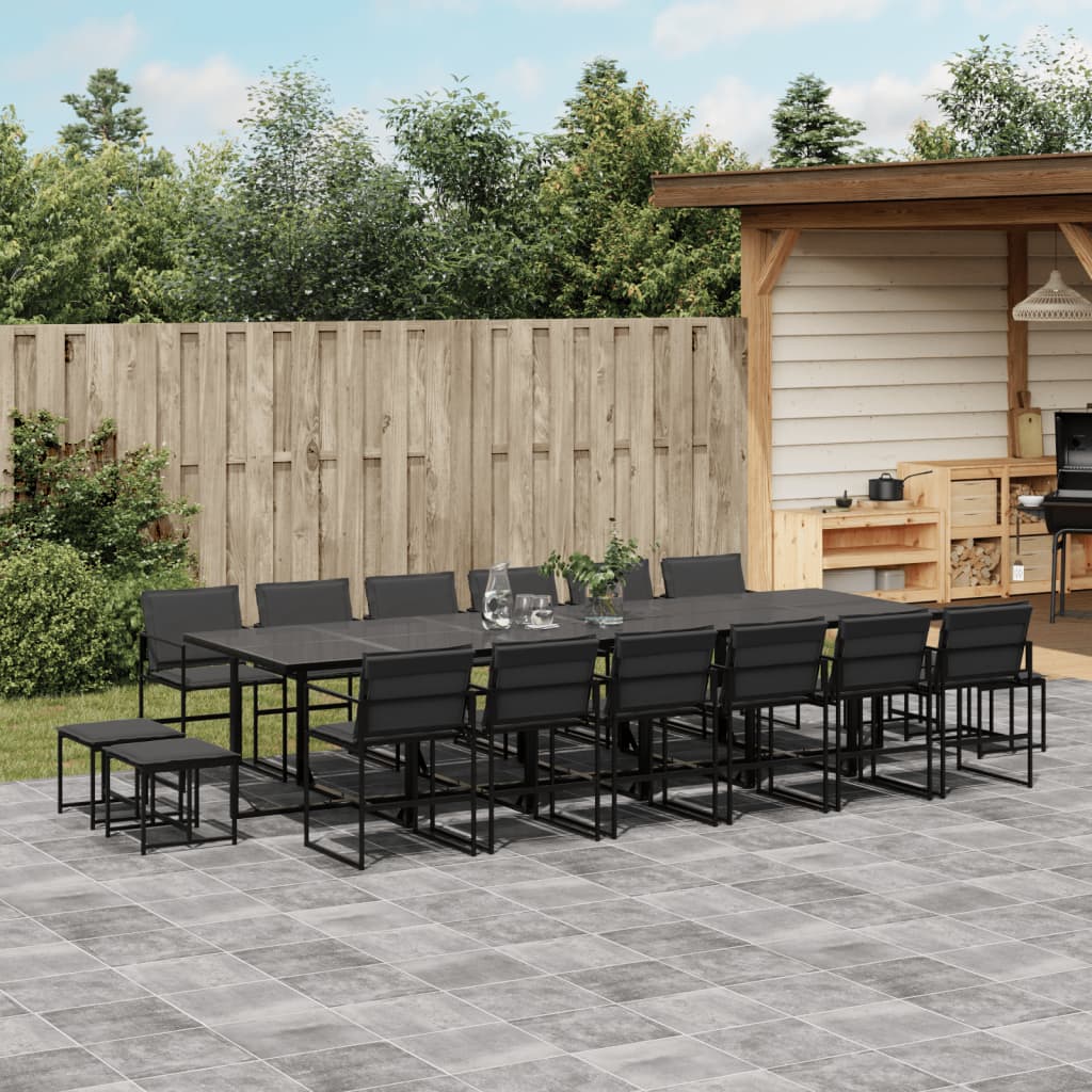 Set da Pranzo da Giardino 17 pz con Cuscini Nero in Textilene | homemem39