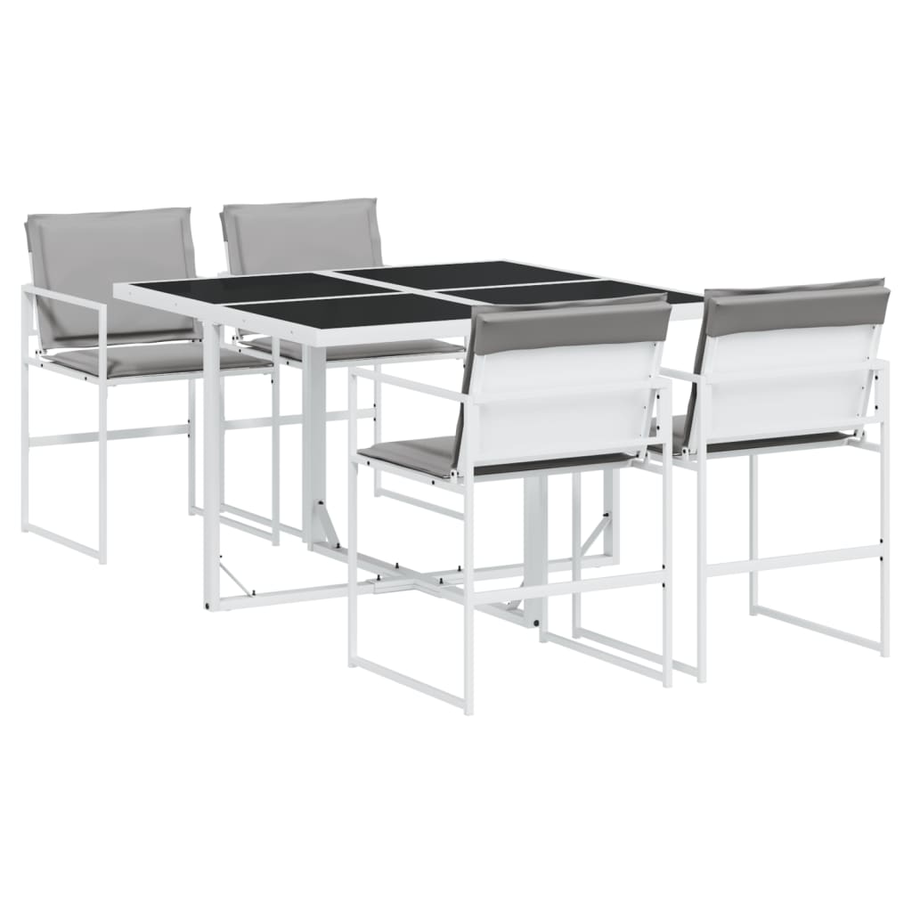 Set da Pranzo da Giardino 5 pz con Cuscini Bianco in Textilene - homemem39