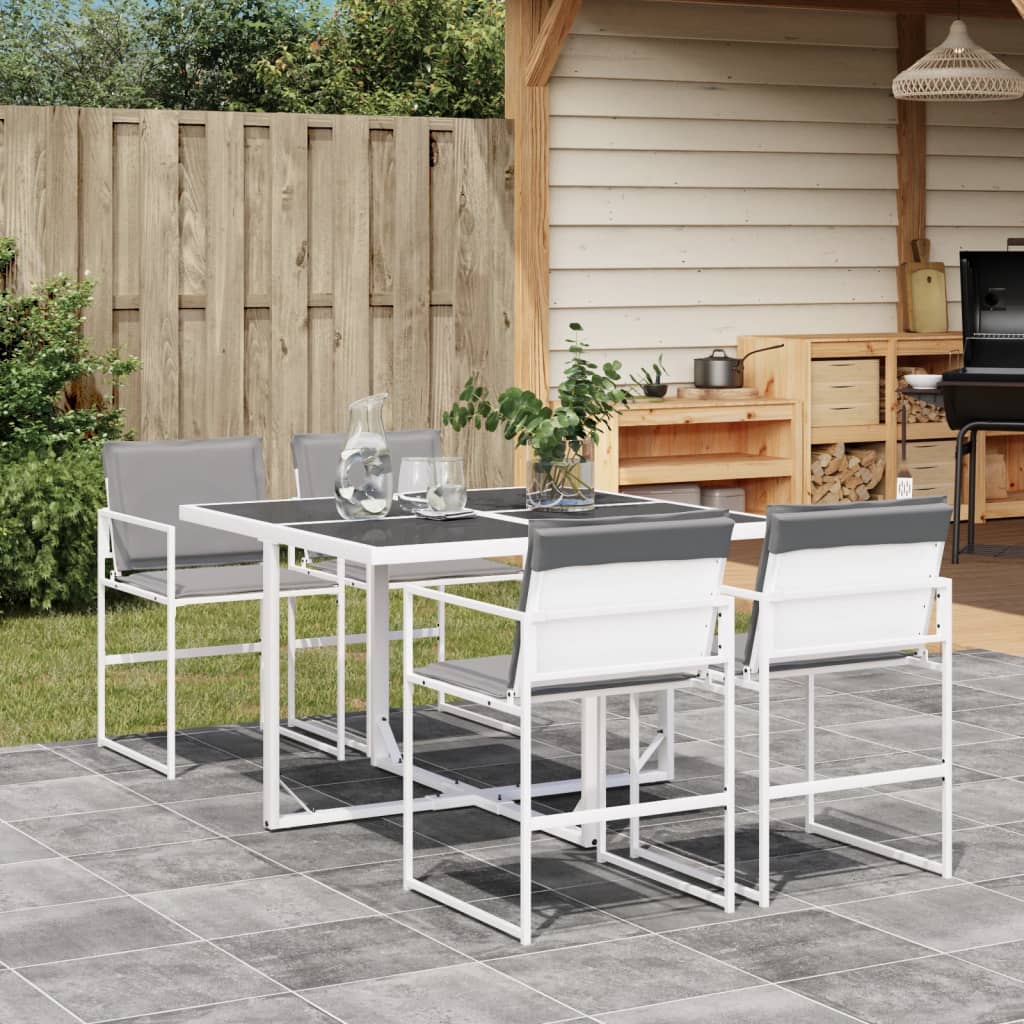 Set da Pranzo da Giardino 5 pz con Cuscini Bianco in Textilene - homemem39