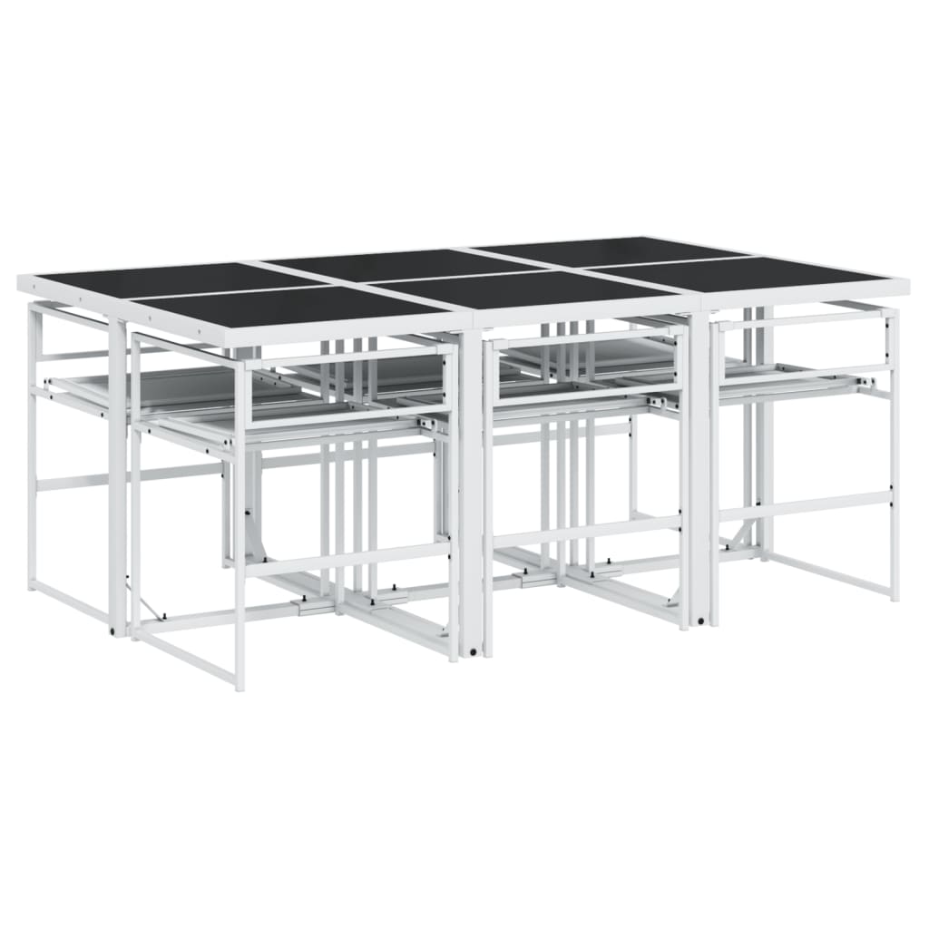 Set da Pranzo da Giardino 7 pz con Cuscini Bianco in Textilene | homemem39