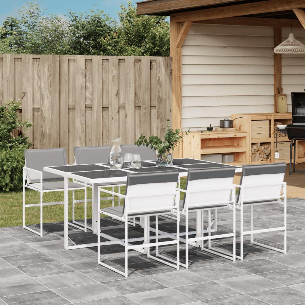Set da Pranzo da Giardino 7 pz con Cuscini Bianco in Textilene | homemem39
