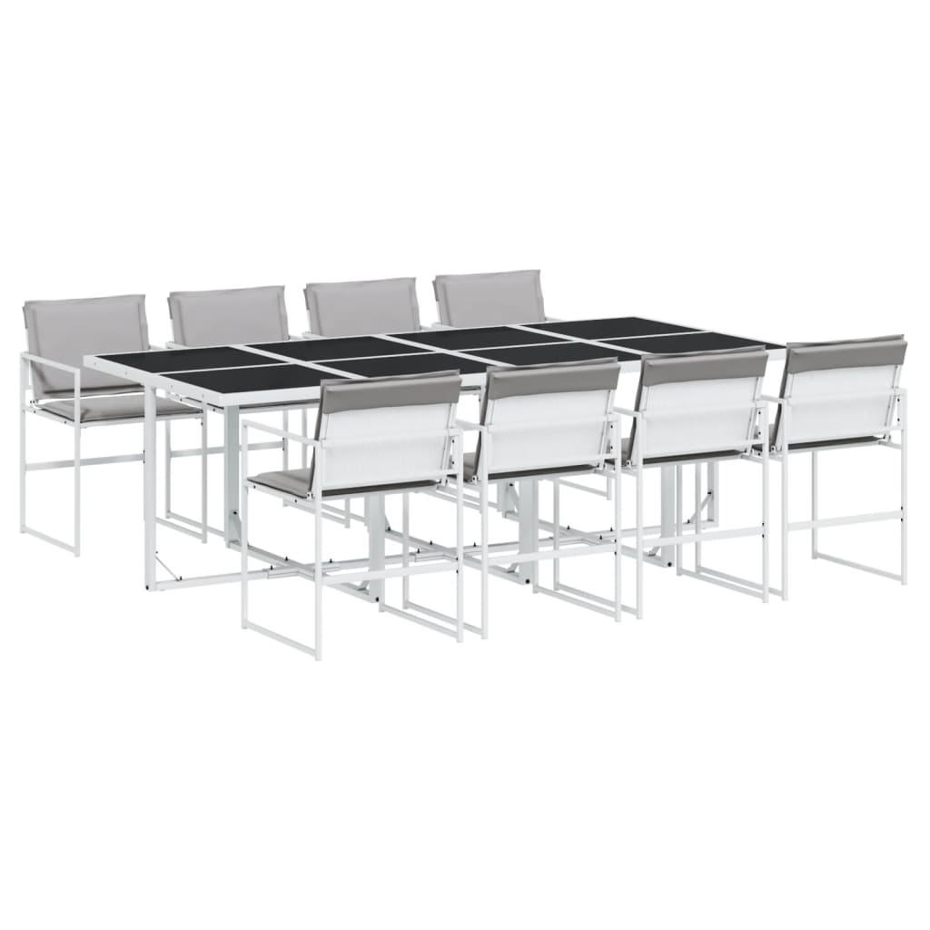 Set da Pranzo da Giardino 9 pz con Cuscini Bianco in Textilene | homemem39