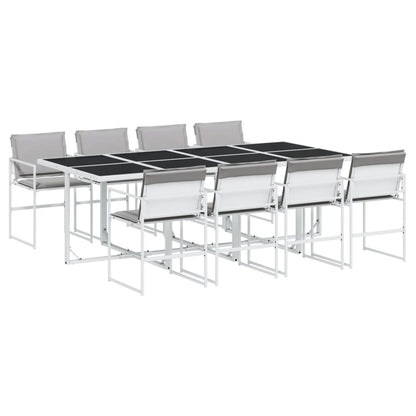 Set da Pranzo da Giardino 9 pz con Cuscini Bianco in Textilene | homemem39