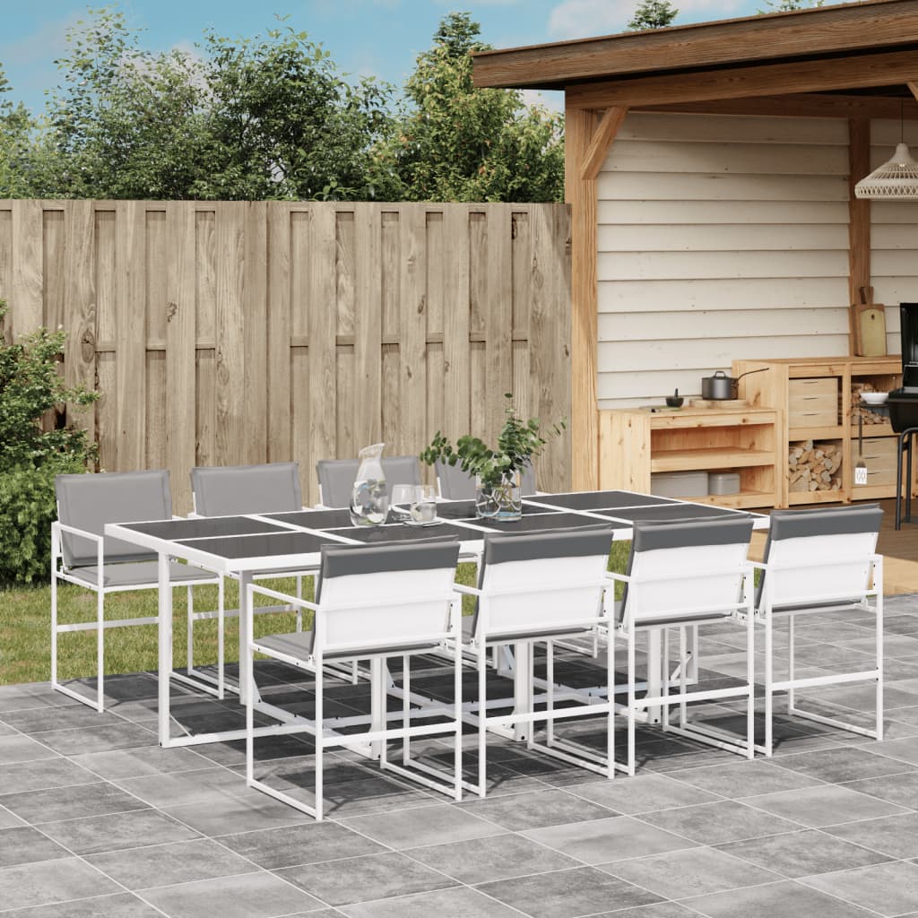 Set da Pranzo da Giardino 9 pz con Cuscini Bianco in Textilene | homemem39