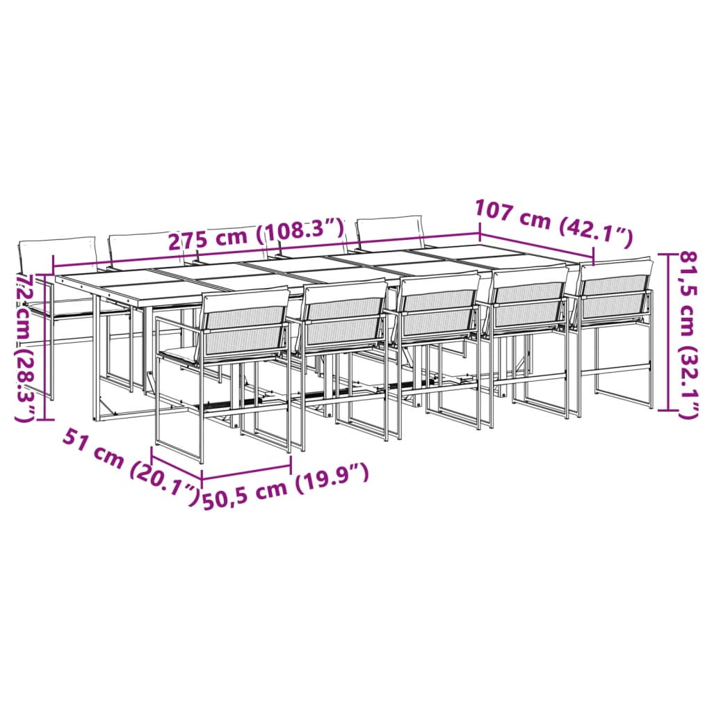Set da Pranzo da Giardino 11 pz con Cuscini Bianco in Textilene | homemem39