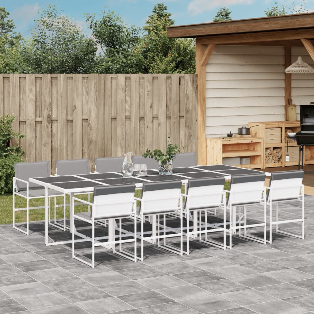 Set da Pranzo da Giardino 11 pz con Cuscini Bianco in Textilene | homemem39