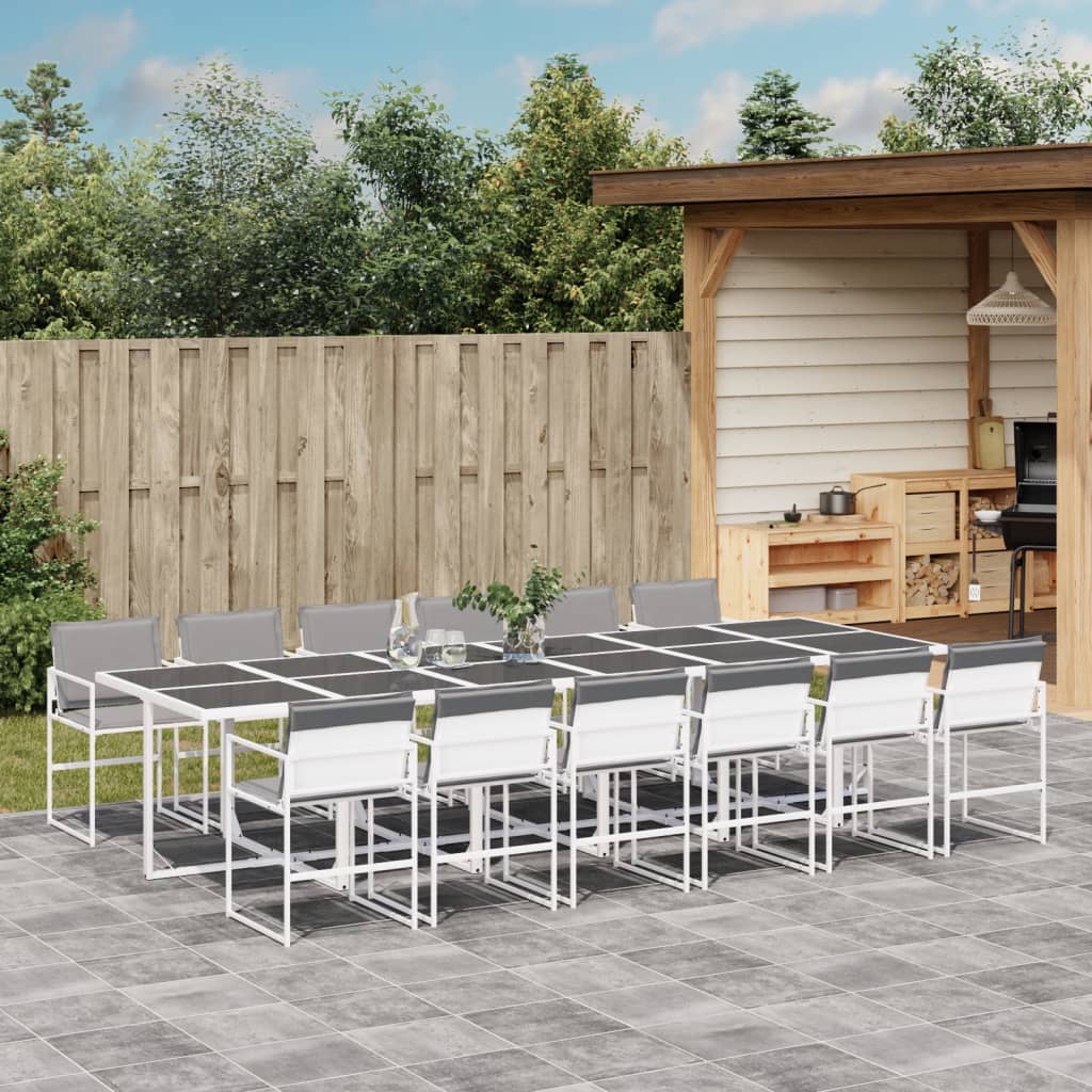 Set da Pranzo da Giardino 13 pz con Cuscini Bianco in Textilene | homemem39