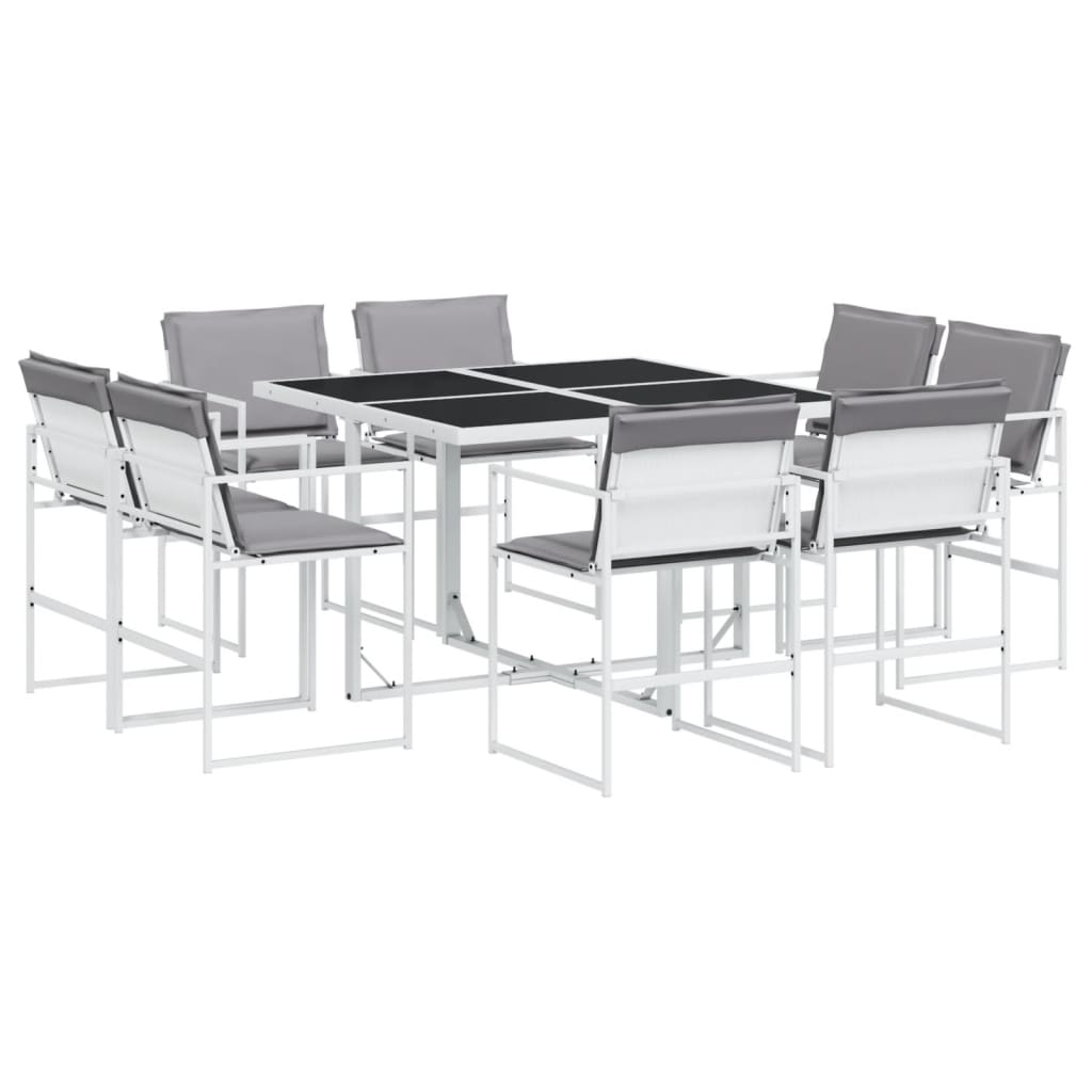 Set da Pranzo da Giardino 9 pz con Cuscini Bianco in Textilene | homemem39