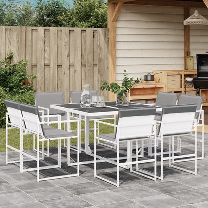 Set da Pranzo da Giardino 9 pz con Cuscini Bianco in Textilene | homemem39