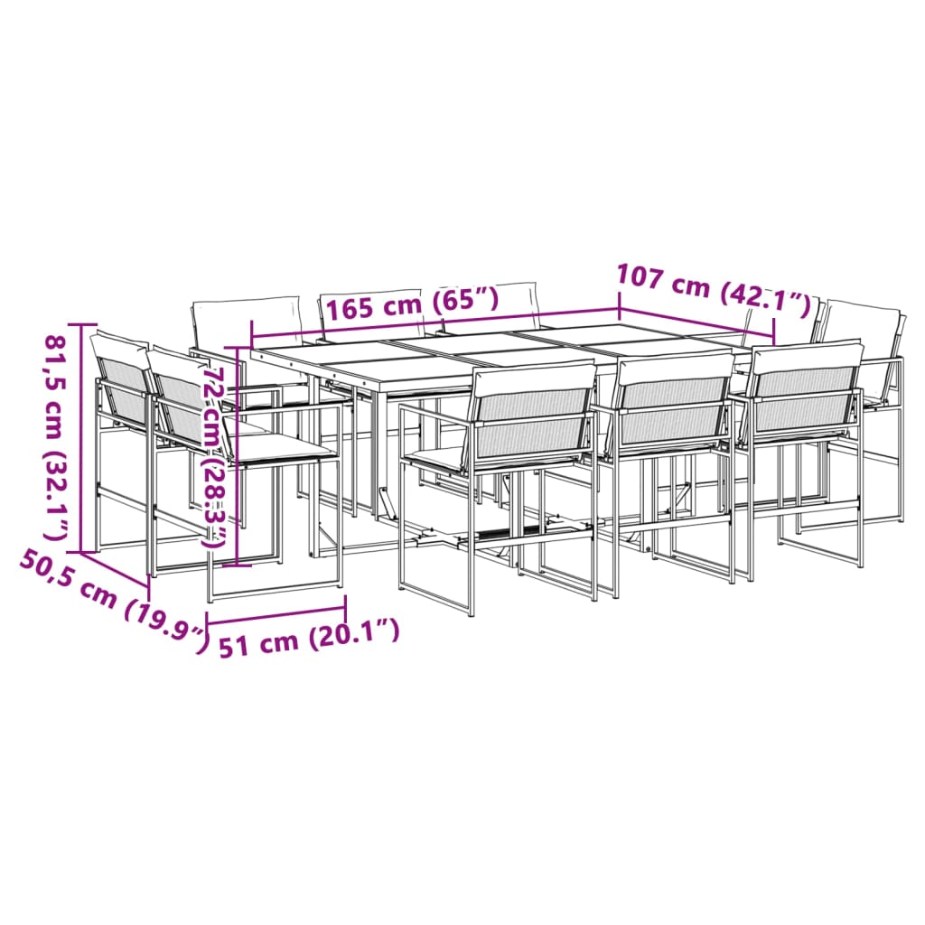 Set da Pranzo da Giardino 11 pz con Cuscini Bianco in Textilene | homemem39