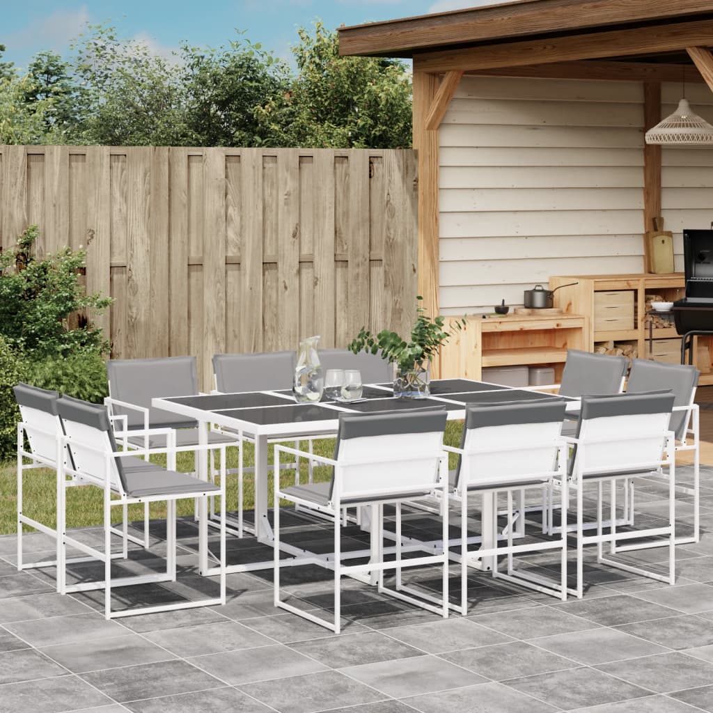 Set da Pranzo da Giardino 11 pz con Cuscini Bianco in Textilene | homemem39