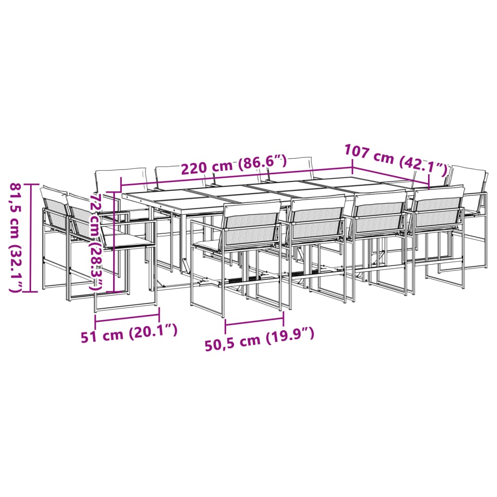 Set da Pranzo da Giardino 13 pz con Cuscini Bianco in Textilene | homemem39