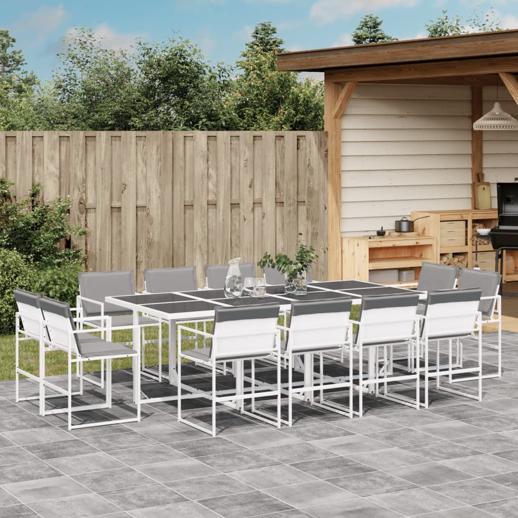 Set da Pranzo da Giardino 13 pz con Cuscini Bianco in Textilene | homemem39