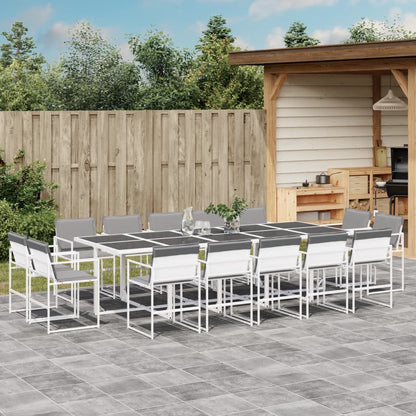 Set da Pranzo da Giardino 15 pz con Cuscini Bianco in Textilene | homemem39