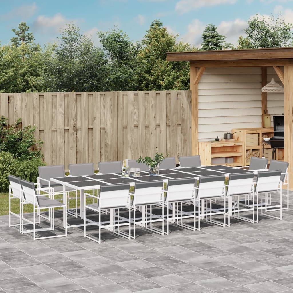 Set da Pranzo da Giardino 17 pz con Cuscini Bianco in Textilene | homemem39