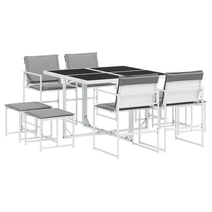 Set da Pranzo da Giardino 9 pz con Cuscini Bianco in Textilene | homemem39
