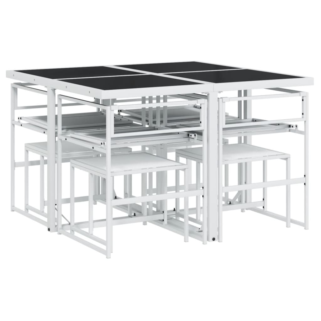Set da Pranzo da Giardino 9 pz con Cuscini Bianco in Textilene | homemem39