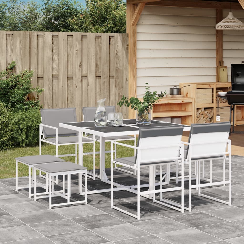 Set da Pranzo da Giardino 9 pz con Cuscini Bianco in Textilene | homemem39