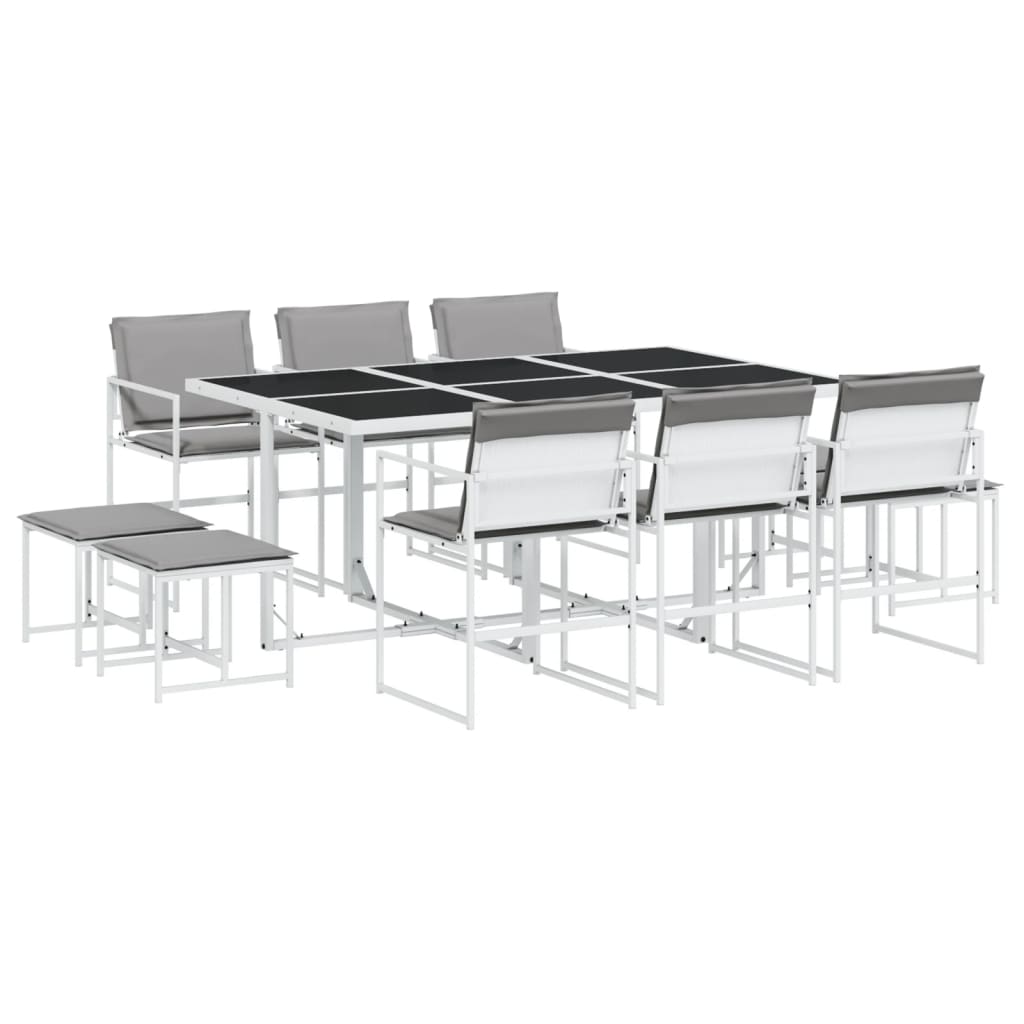 Set da Pranzo da Giardino 11 pz con Cuscini Bianco in Textilene | homemem39