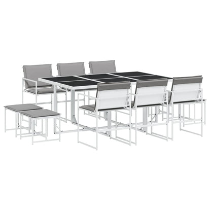Set da Pranzo da Giardino 11 pz con Cuscini Bianco in Textilene | homemem39