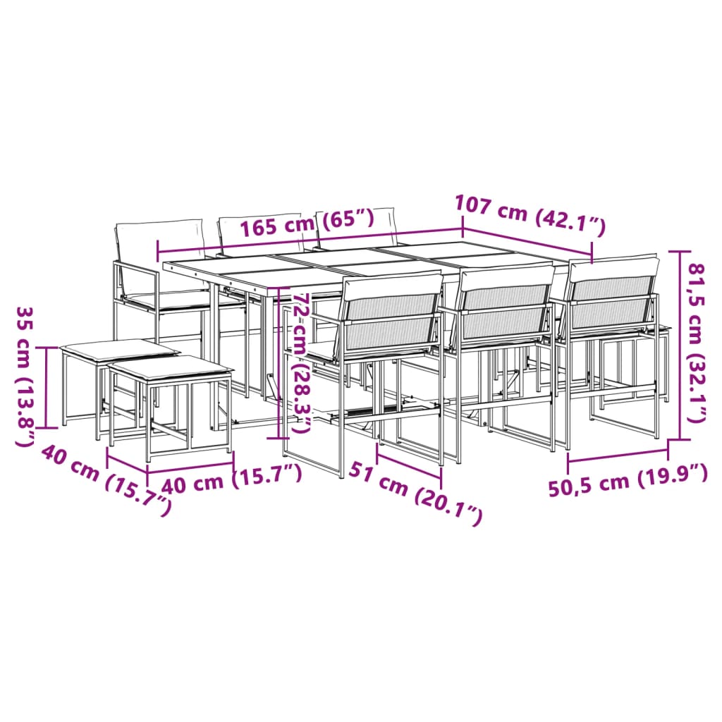 Set da Pranzo da Giardino 11 pz con Cuscini Bianco in Textilene | homemem39