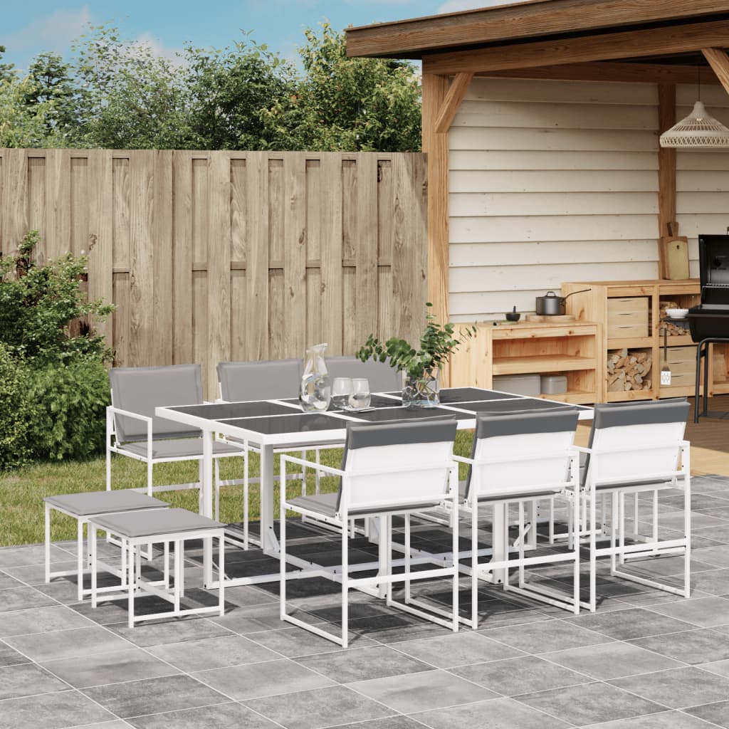 Set da Pranzo da Giardino 11 pz con Cuscini Bianco in Textilene | homemem39
