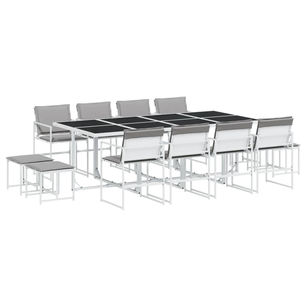 Set da Pranzo da Giardino 13 pz con Cuscini Bianco in Textilene | homemem39