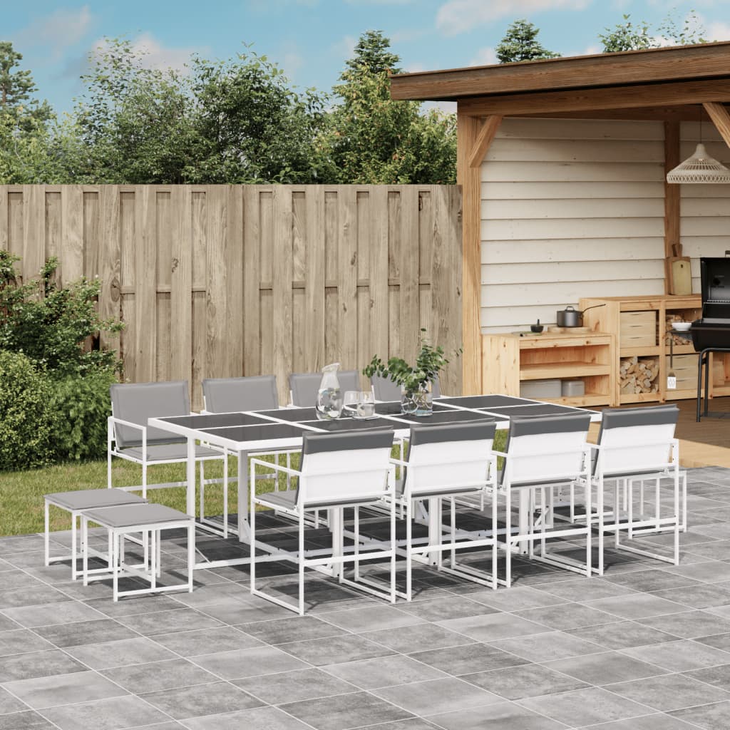Set da Pranzo da Giardino 13 pz con Cuscini Bianco in Textilene | homemem39