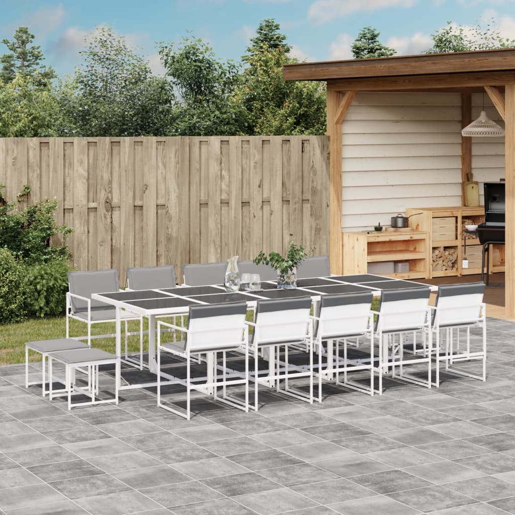Set da Pranzo da Giardino 15 pz con Cuscini Bianco in Textilene | homemem39