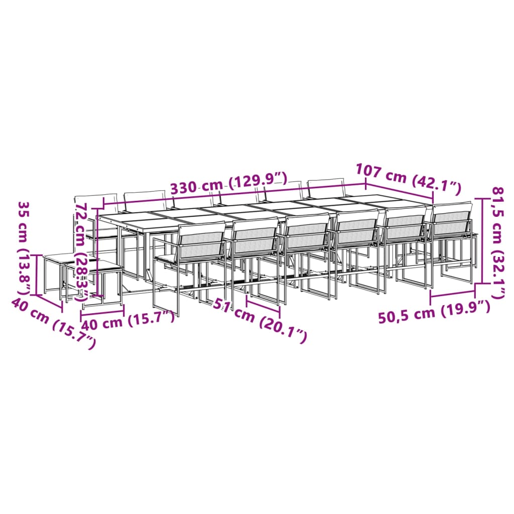 Set da Pranzo da Giardino 17 pz con Cuscini Bianco in Textilene | homemem39