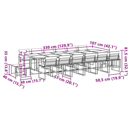 Set da Pranzo da Giardino 17 pz con Cuscini Bianco in Textilene | homemem39