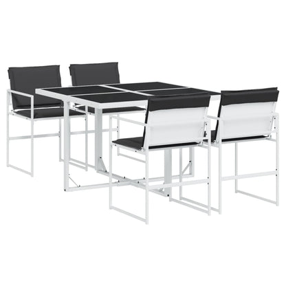 Set da Pranzo da Giardino 5 pz con Cuscini Bianco in Textilene