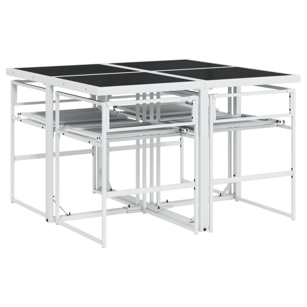 Set da Pranzo da Giardino 5 pz con Cuscini Bianco in Textilene