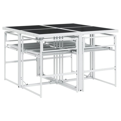 Set da Pranzo da Giardino 5 pz con Cuscini Bianco in Textilene