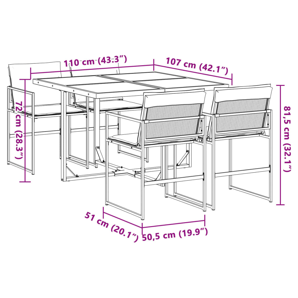 Set da Pranzo da Giardino 5 pz con Cuscini Bianco in Textilene