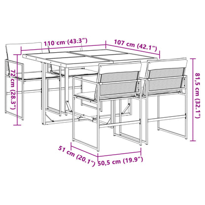 Set da Pranzo da Giardino 5 pz con Cuscini Bianco in Textilene