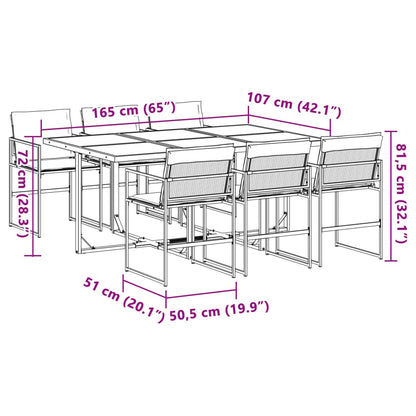 Set da Pranzo da Giardino 7 pz con Cuscini Bianco in Textilene