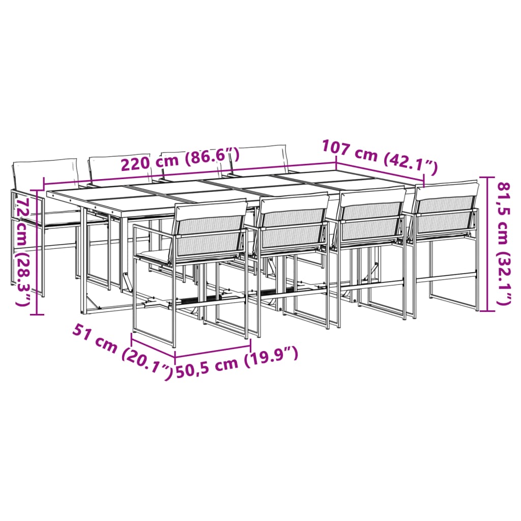 Set da Pranzo da Giardino 9 pz con Cuscini Bianco in Textilene | homemem39